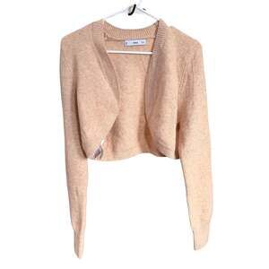 MANGO Cropped Camel Cardigan Neutral Preppy Minimalist Spring Sweater Size L